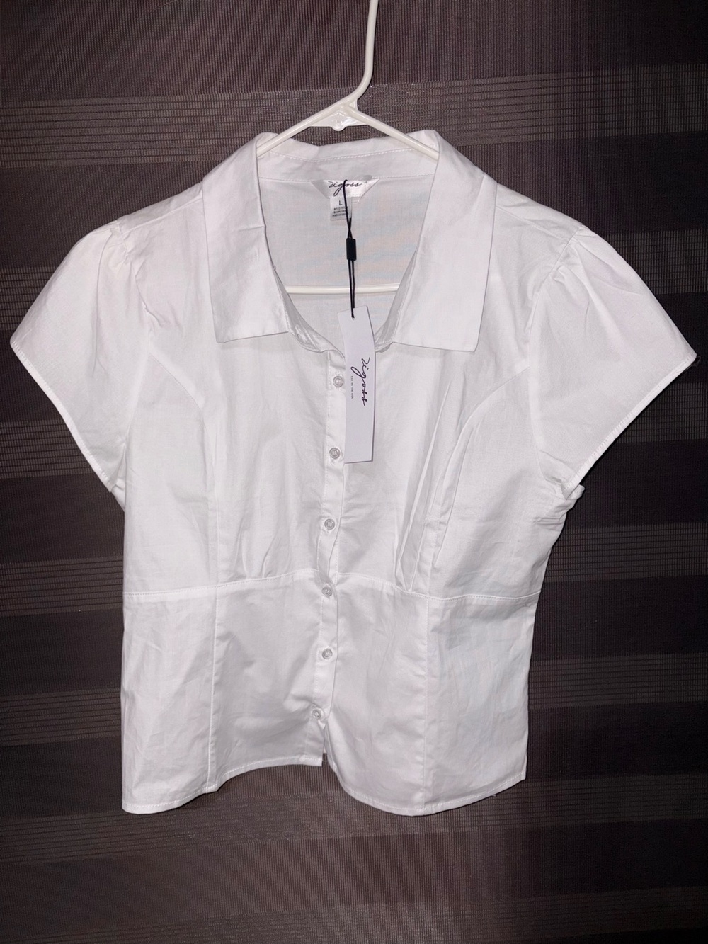 Zigoss White Button-Up Cap Sleeve Blouse Size L - New